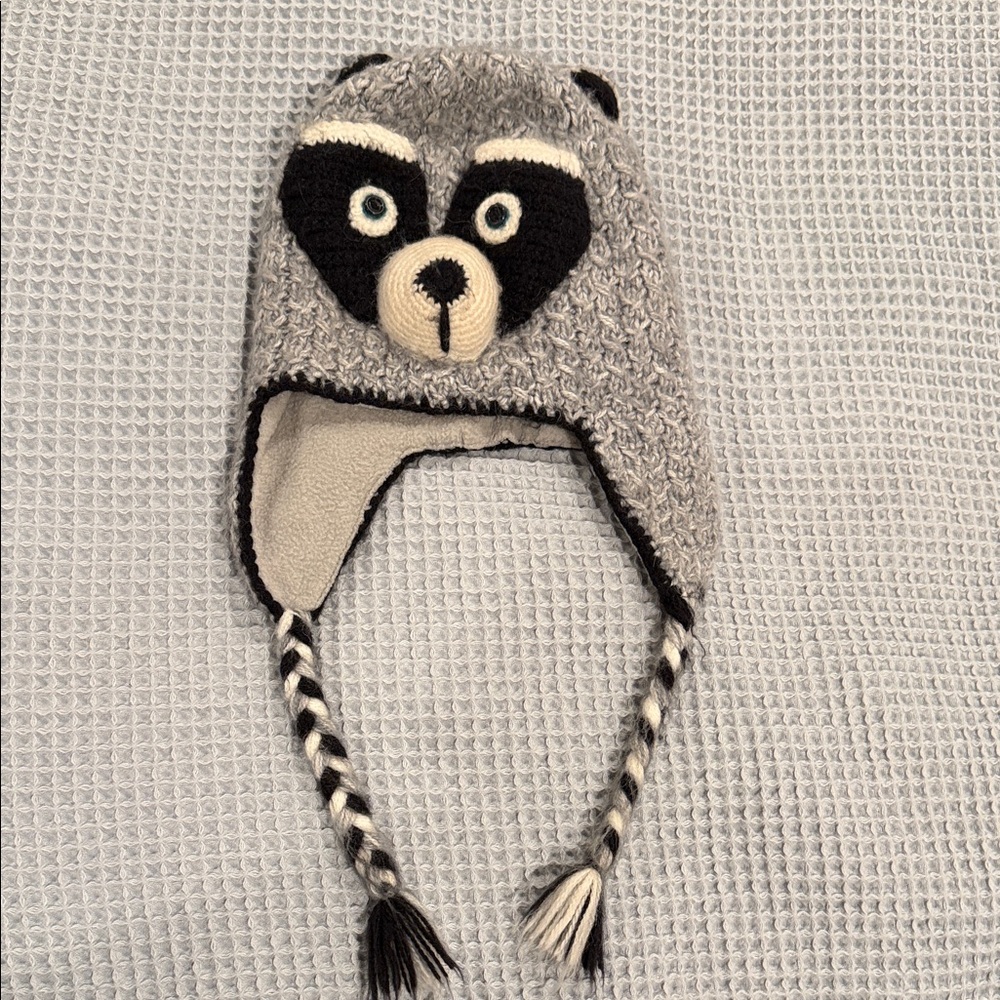 Kids Raccoon Knit Hat with Ear Flaps